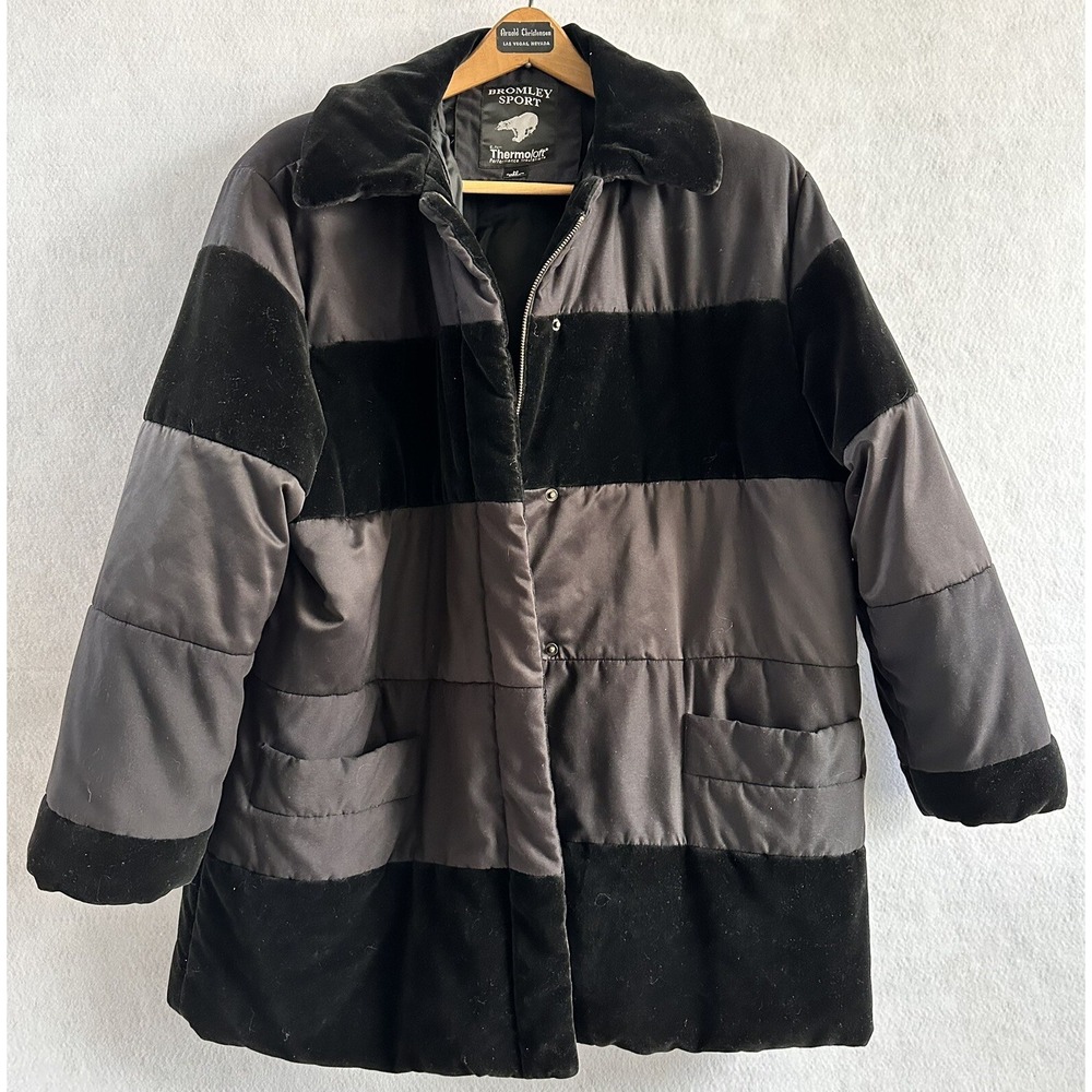 Bromley Puffer Jacket Velvet Coat Luxury Thermoloft Insulated Black Women's M
